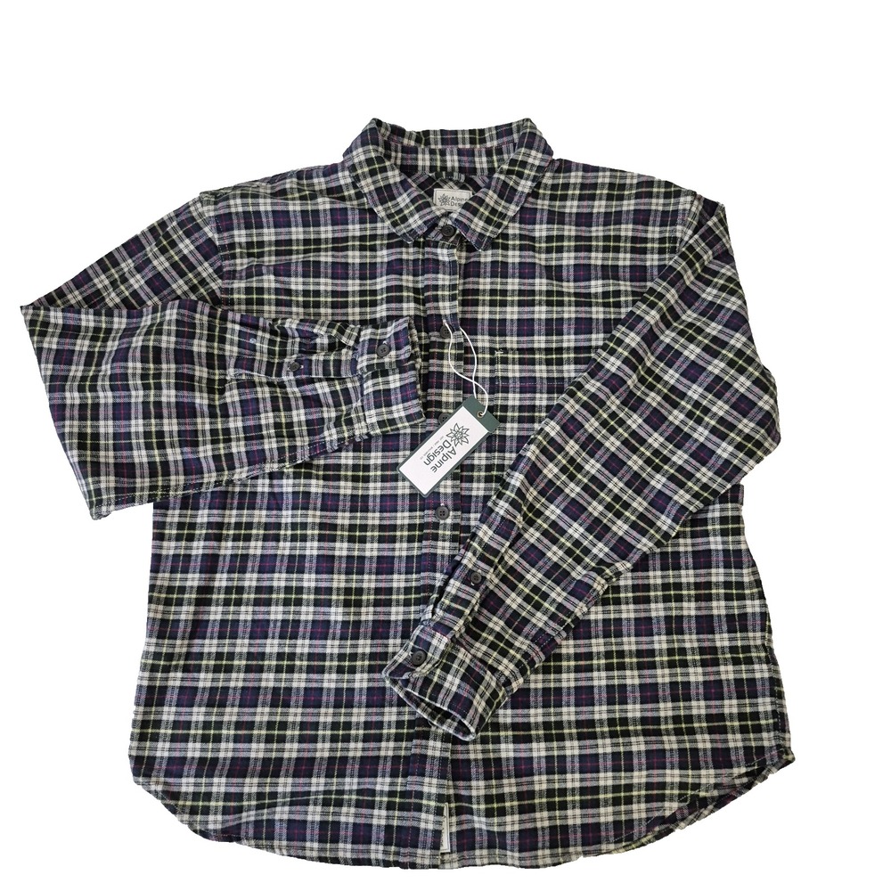 Alpine Design Shirt Womens M‎ Navy/Cream Plaid Hike Midweight Flannel NEW